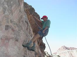 Bill Dial, Great Harvest owner, rock climbing