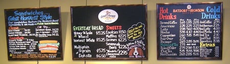 open bakery menu board