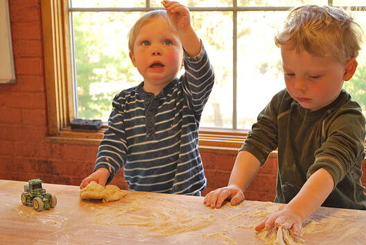 Great Harvest kids at kneading table