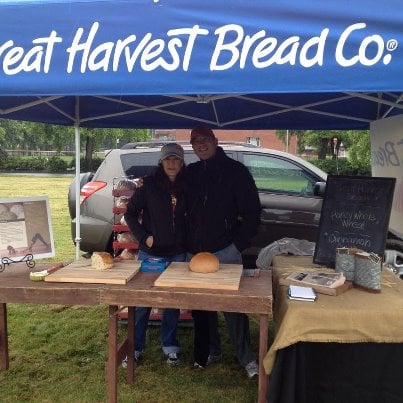 great harvest bakery owners at farmers market