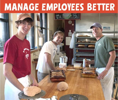 3 bakers in photo near kneading table